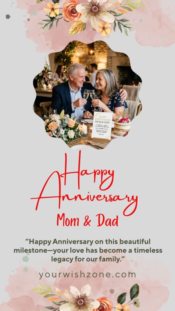 “Happy Anniversary on this beautiful milestone—your love has become a timeless legacy for our family.”